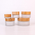 60g frosted empty glass jar cosmetic cream with bamboo lid